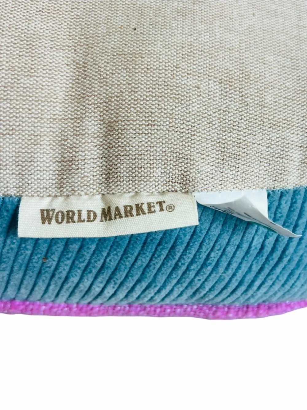 Cost Plus World Market Multicolor Embroidered Pillow with Pink Trim
